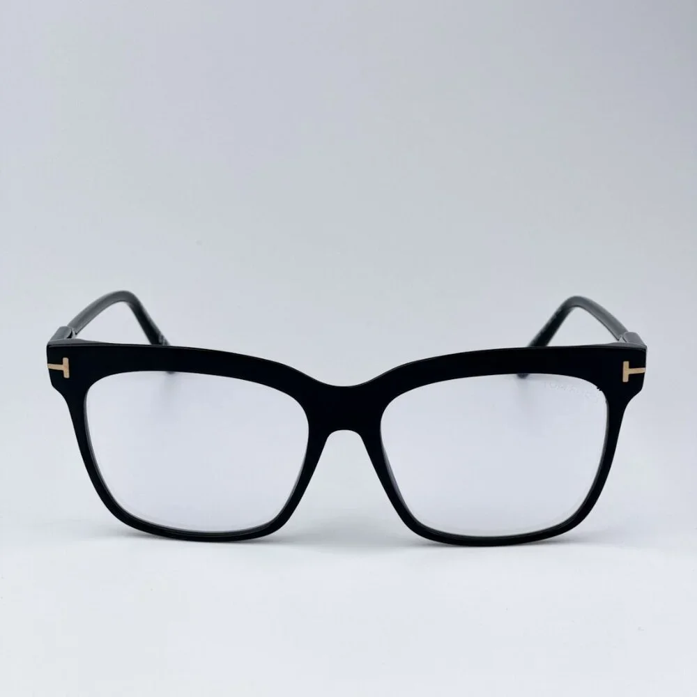 Tom Ford FT5768-B 001 BRAND NEW Eyeglasses Shiny Black Blue Block Square Women